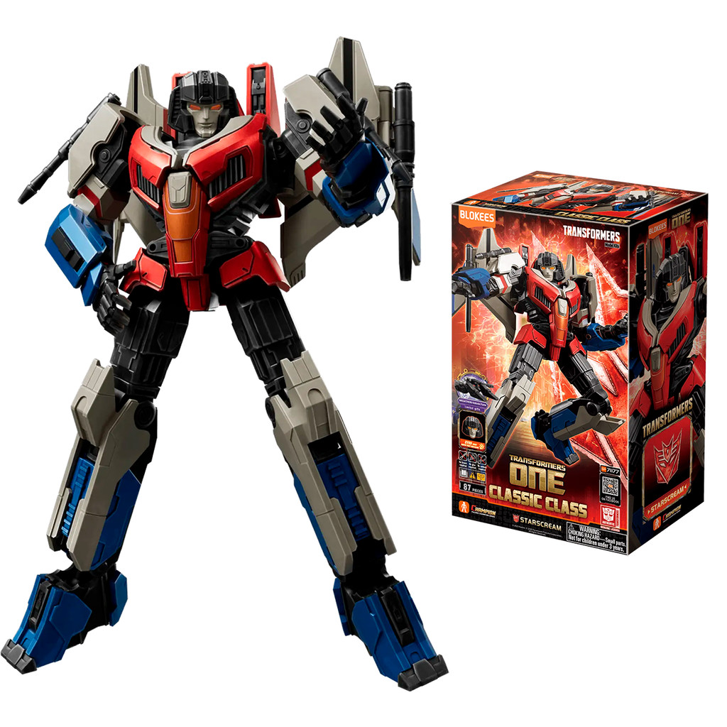Transformers One Starscream Classic Class Boneco Montável Coleção com Base Expositora Blokees
