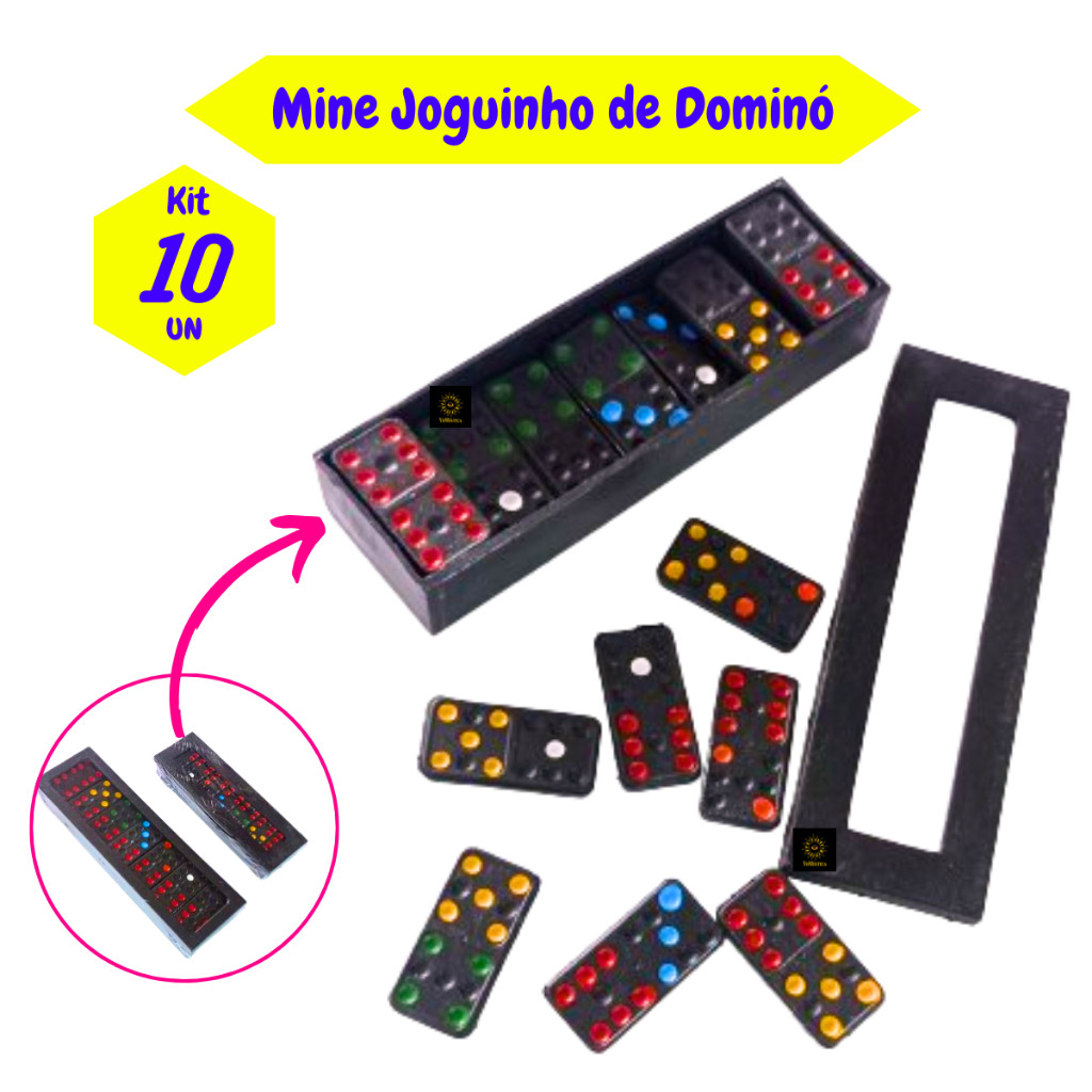 Jogo de Dominó Kit10  MINI Domino Infantil Lembrancinha de festas e Prendas 28 peç Bolinhas Pintadas