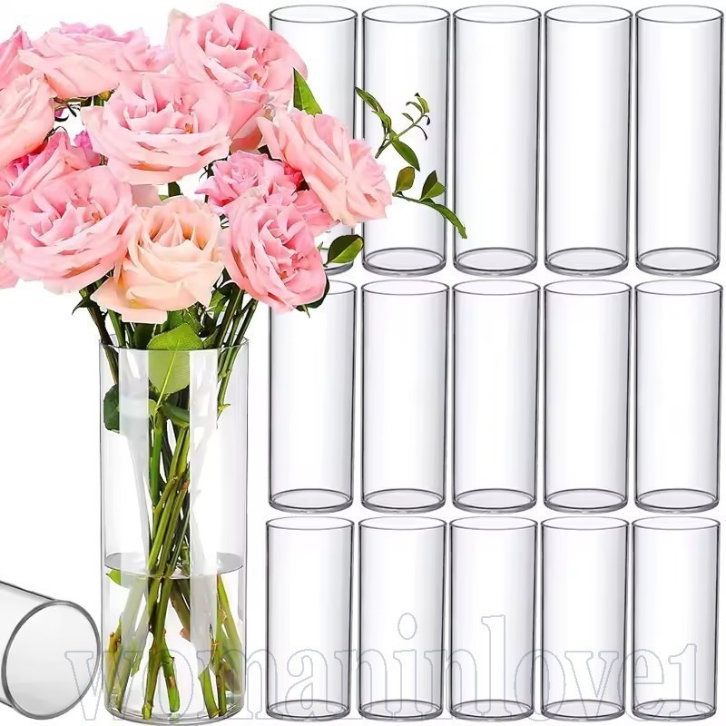 Decoração De Suporte Floral De Mesa-Vaso De Flores Transparente Acrílico-Plantador Hidropônico Cilíndrico Cultivo De Buq