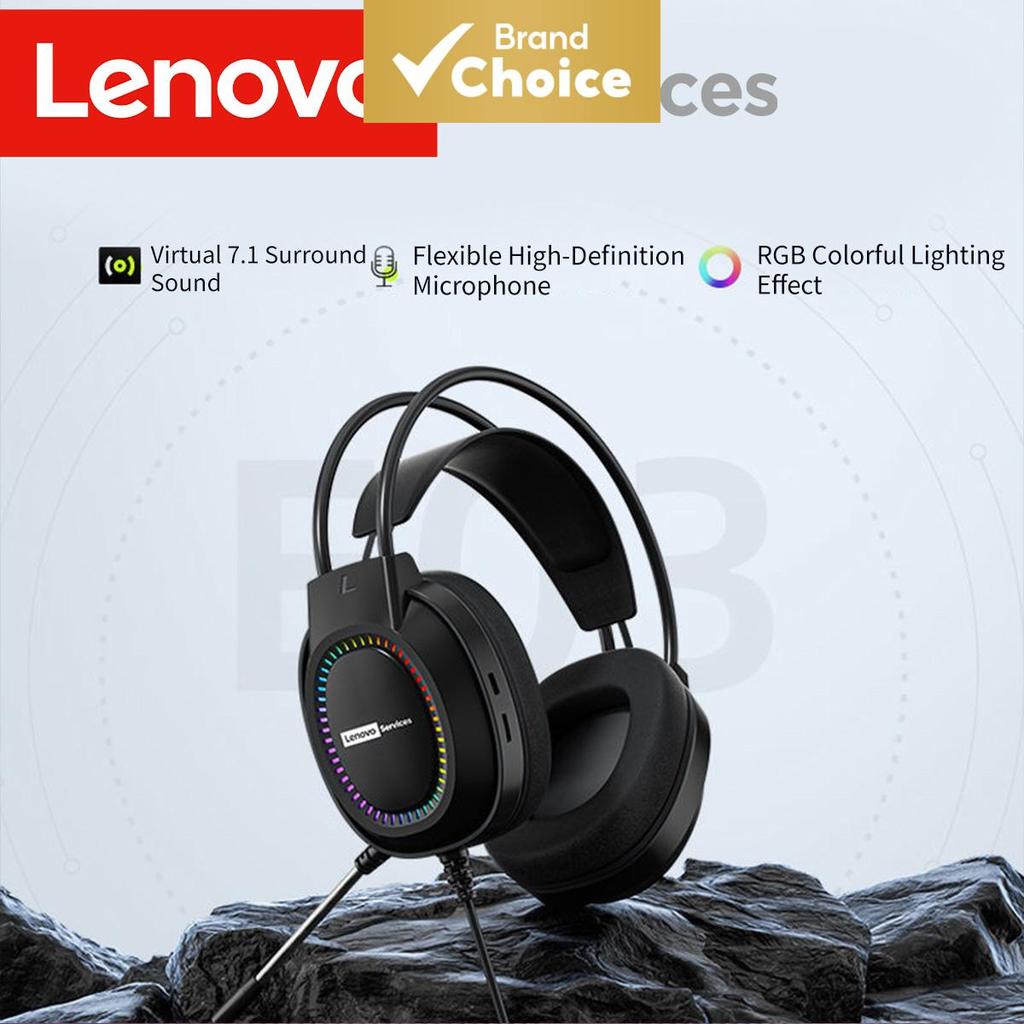 Fones de Ouvido Gamer Lenovo com Iluminação RGB, Intra-Auriculares, com Microfone, à Prova d'Água, Cancelamento de