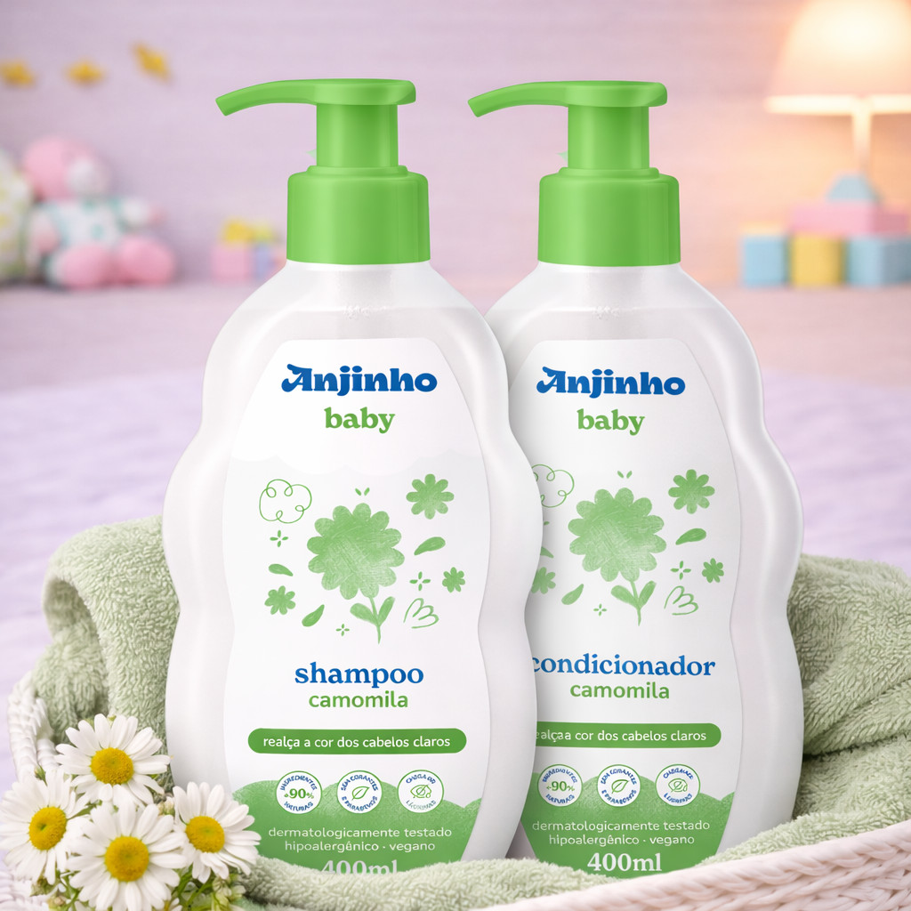 Kit Shampoo + Condicionador Infantil Anjinho Baby Camomila 400ml | Hipoalergênico Vegano