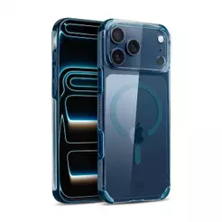 Gshield Capa Case Capinha Antiderrapante Crystal Edge Magsafe Transparente Não Amarela com Borda Azul para iPhone