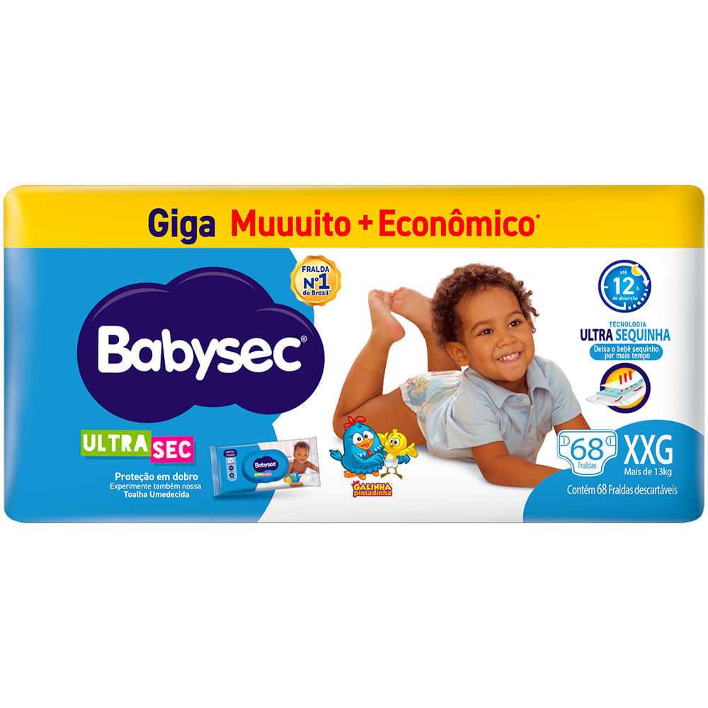 Fralda Descartável Babysec Galinha Pintadinha Ultrasec Giga XXG 68 Unidades em Oferta na Shopee
