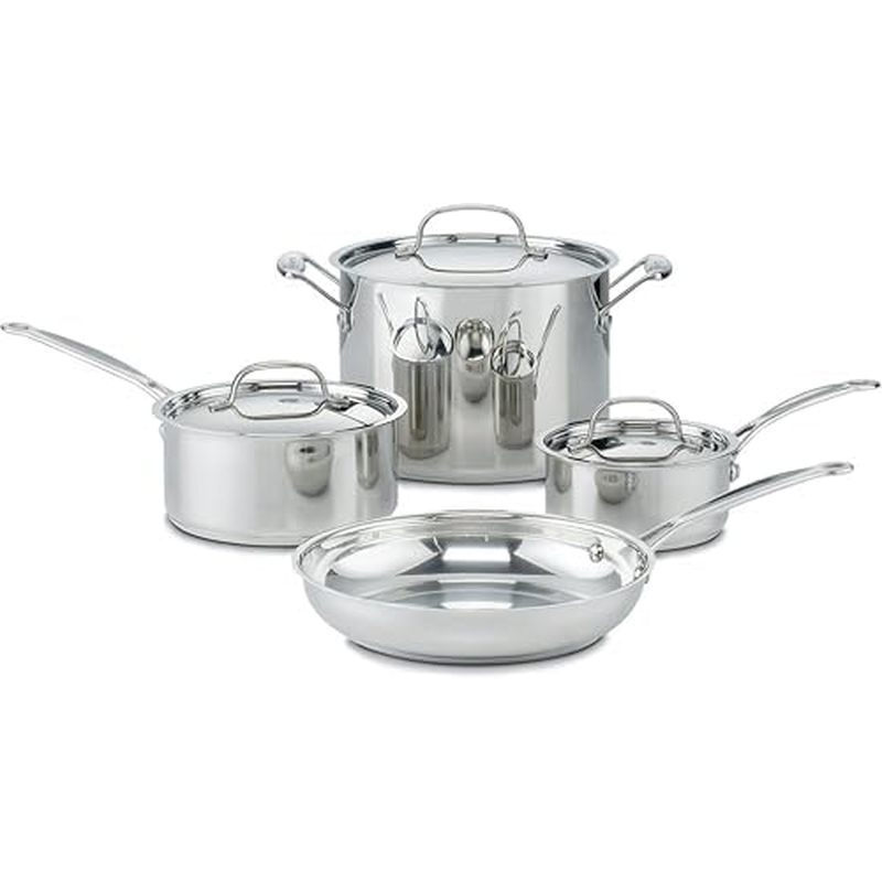 Conjunto de Panelas e Frigideiras de Aço Inoxidável Cuisinart com 7 Peças, Conjunto de Utensílios de Cozinha Compatível 