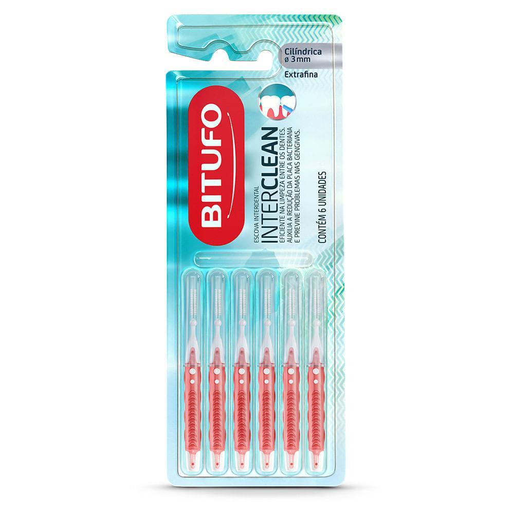 ESCOVA BITUFO INTERDENTAL INTERCLEAN COM 6 CILINDRICA EXTRAFINA