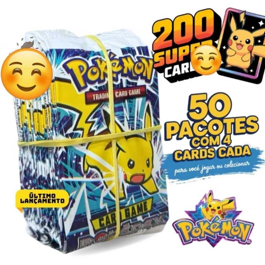 Kit até 400 Cards Pokémon, Naruto, Dragon Ball Z e Brasileirão 2026 – 100 Envelopes de Cartinhas Colecionáveis