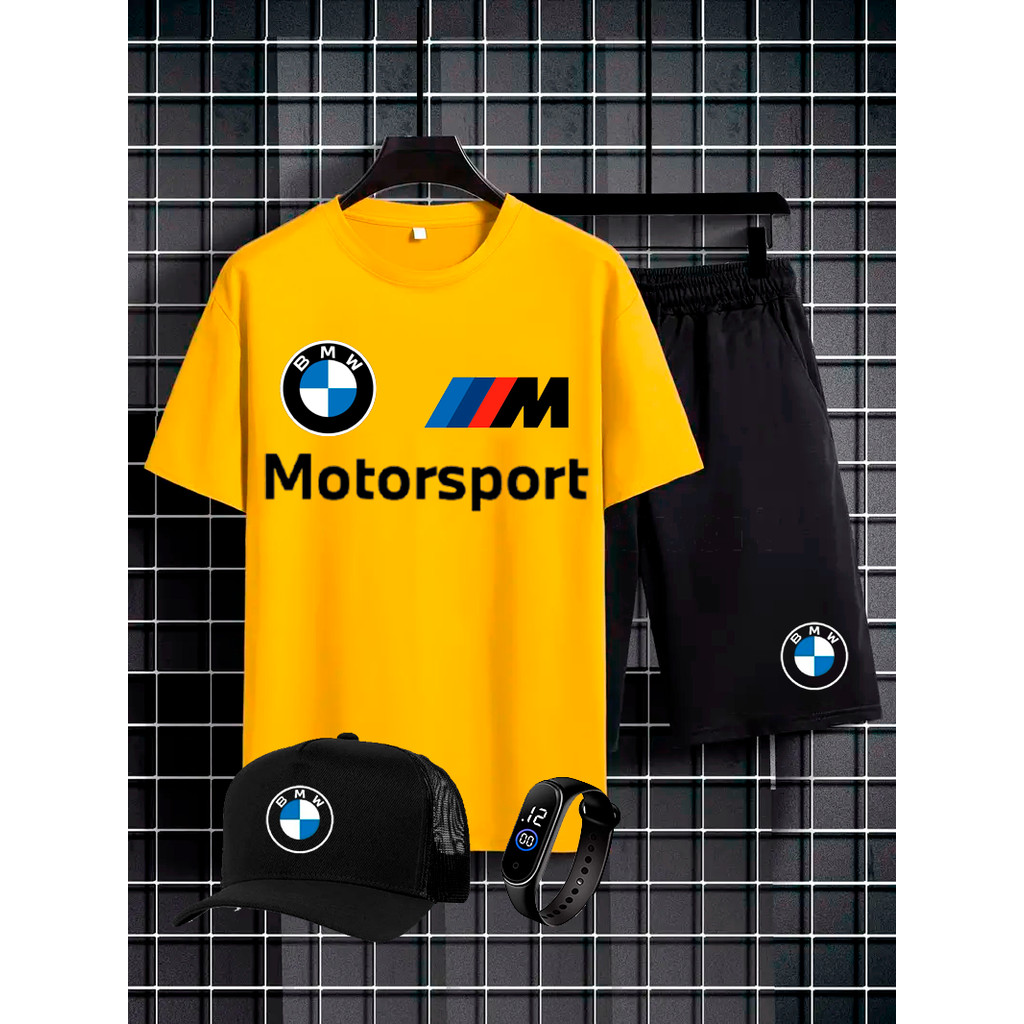 Kit Masculino Completo: Camiseta + Bermuda Moletom + Boné + Relógio Digital - Oferta Limitada