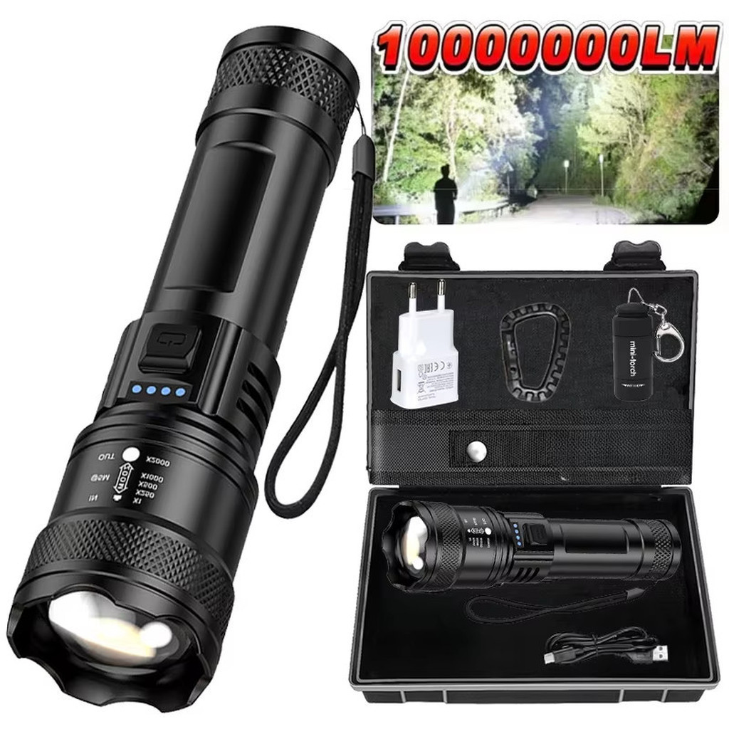 Lanterna super brilhante usb recarregável led tocha tática de longo alcance ao ar livre à prova dwaterproof emergência