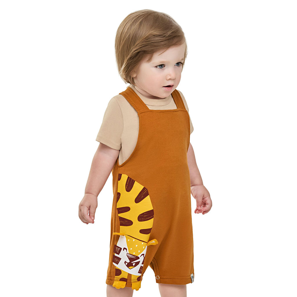 Conjunto Bebê Menino Com Jardineira Safári Elian Bege