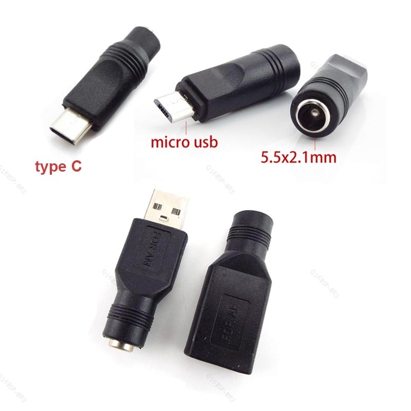 DC Fêmea power Jack 5.5 * 2.1mm Para USB 2.0 Macho mirco Tipo c Plug 5V Conector Conversor Adaptador Portátil BR16B3