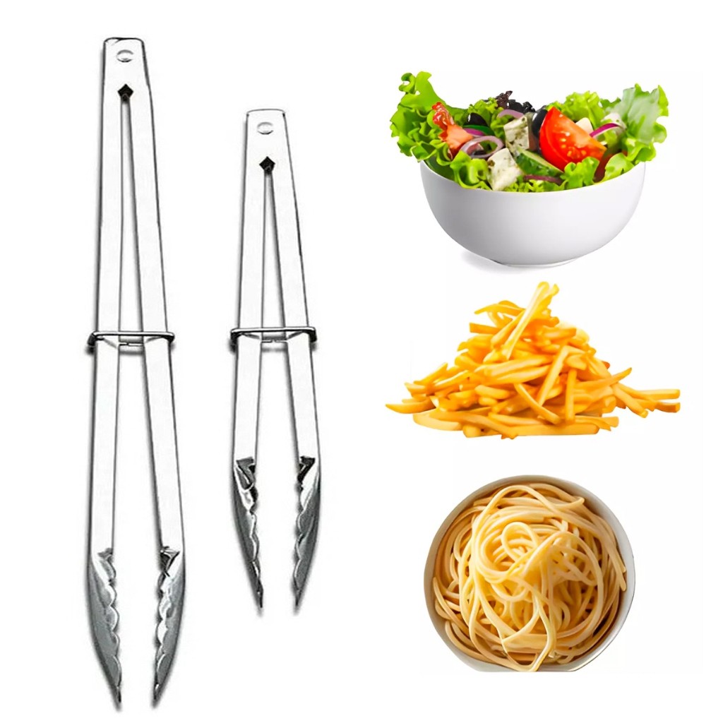 Kit 2 Peças Pegador Multiuso Inox Para Churrasco Salada Gelo