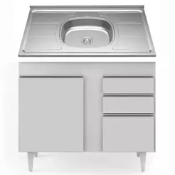 Balcão de Cozinha Com Pia Inox 100cm 2 Portas 2 Gavetas Luziania Branco - Lumil