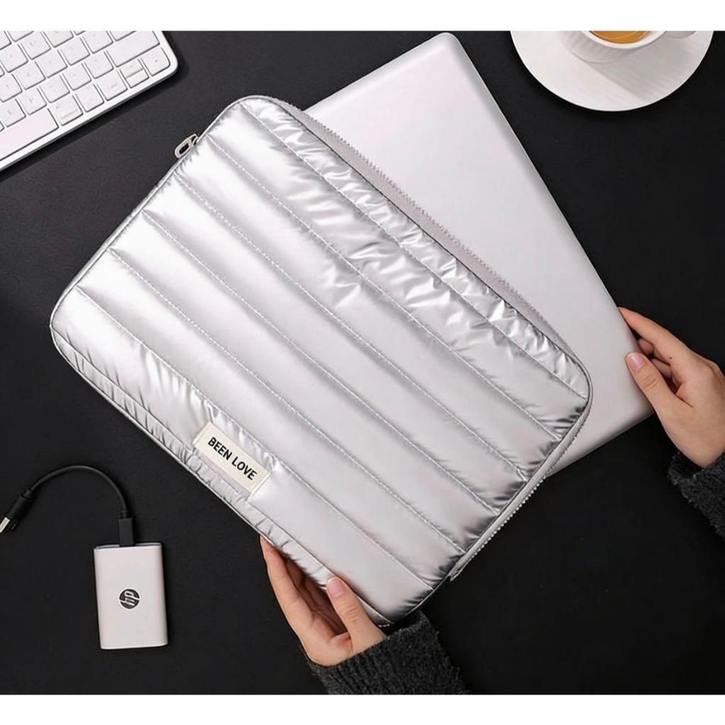 Bolsa Para Notebook Premium Metalizada Capa Protetora Puffer Acolchoada Macia À Prova De Choque Carteira Porta Documento