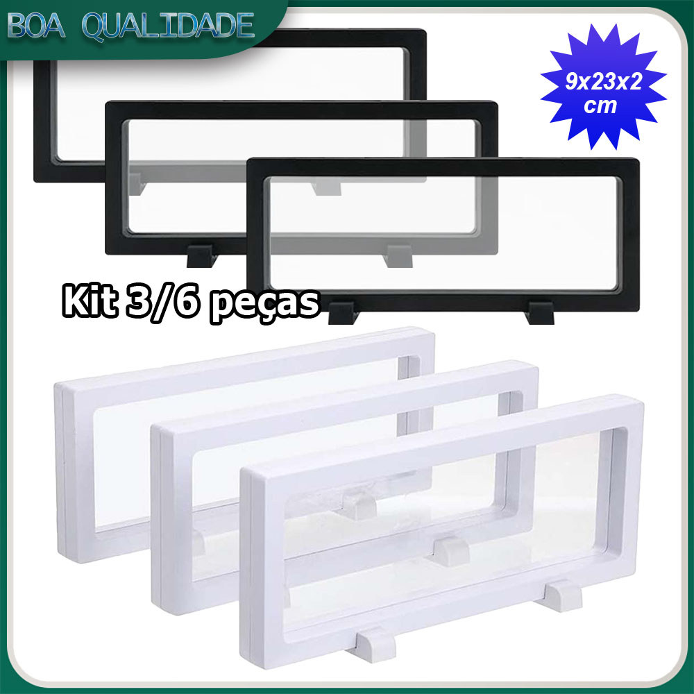 Kit 3/6 Expositor flutuante 3D filme PE transparente adequado para joias/espécimes/medalhas 9x23x2cm