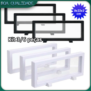 Kit 3/6 Expositor flutuante 3D filme PE transparente adequado para joias/espécimes/medalhas 9x23x2cm