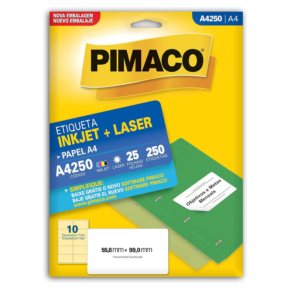 Etiqueta inkjet/laser A4250 com 25 folhas Pimaco