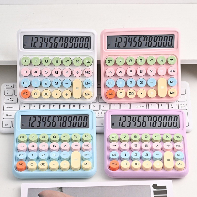 Calculadora 12 Dígitos Vintage Morandi com Teclas Mecânicas Coloridas – Display Grande HD + Cálculo Rápido 100% Preciso