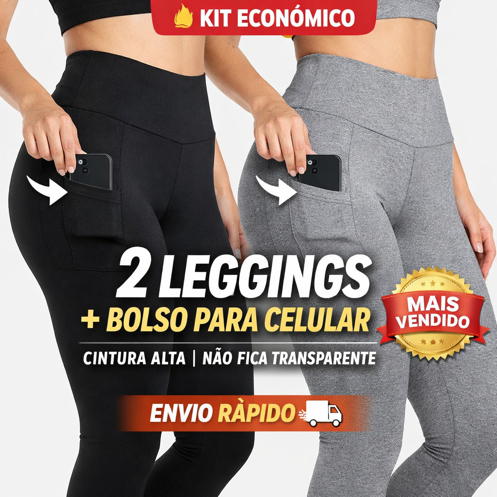 2 Calça Leg Feminina Cintura Alta Bolso Celular Suplex Sem Transparência Fitness Envio Rápido