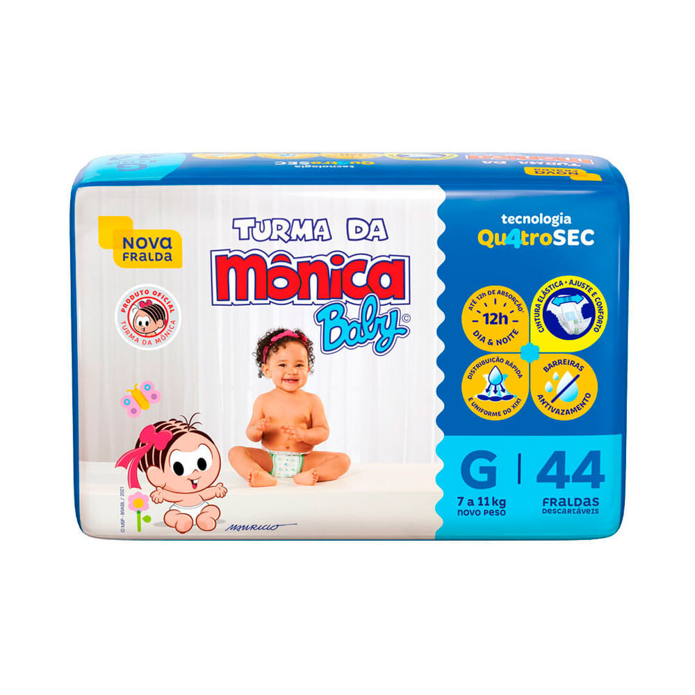 Fralda Turma da Mônica Baby Mega Tamanho G 44 Unidades Descartáveis
