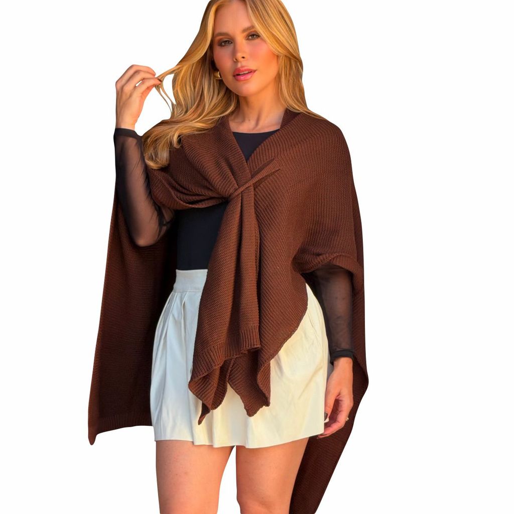 Capa Florenza Kimono Tricô Moda Feminina Outono Inverno