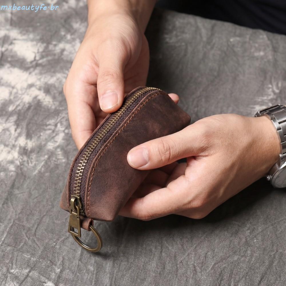 MXBEAUTYFE Bolsa Masculina Para Chaveiro , Mini De Moedas De Couro Anti-Perda De Cor Sólida , Dinheiro Retrô Chave De Ca