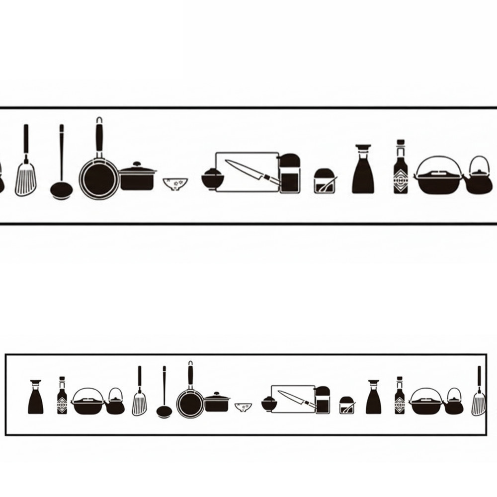 Faixa Decorativa Papel De Parede Extensão Para Cozinha Casa Com Utensílios Panelas Design Moderno Multiuso