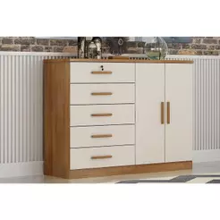 Cômoda de Quarto Space c/ 2 Portas e 5 Gavetas Cumaru/Fendi 25 - Novo Horizonte