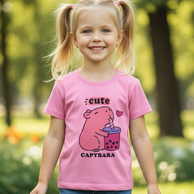 Camiseta Infantil Feminina Capybara 100% Algodão Estampada Blusa Moda Infantil Feminina