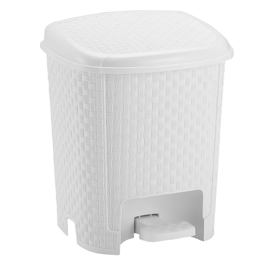 Cesto De Lixo Rattan Branco Para Banheiro Quarto Infantil 6 Litros Prático Com Pedal - Monte Líbano