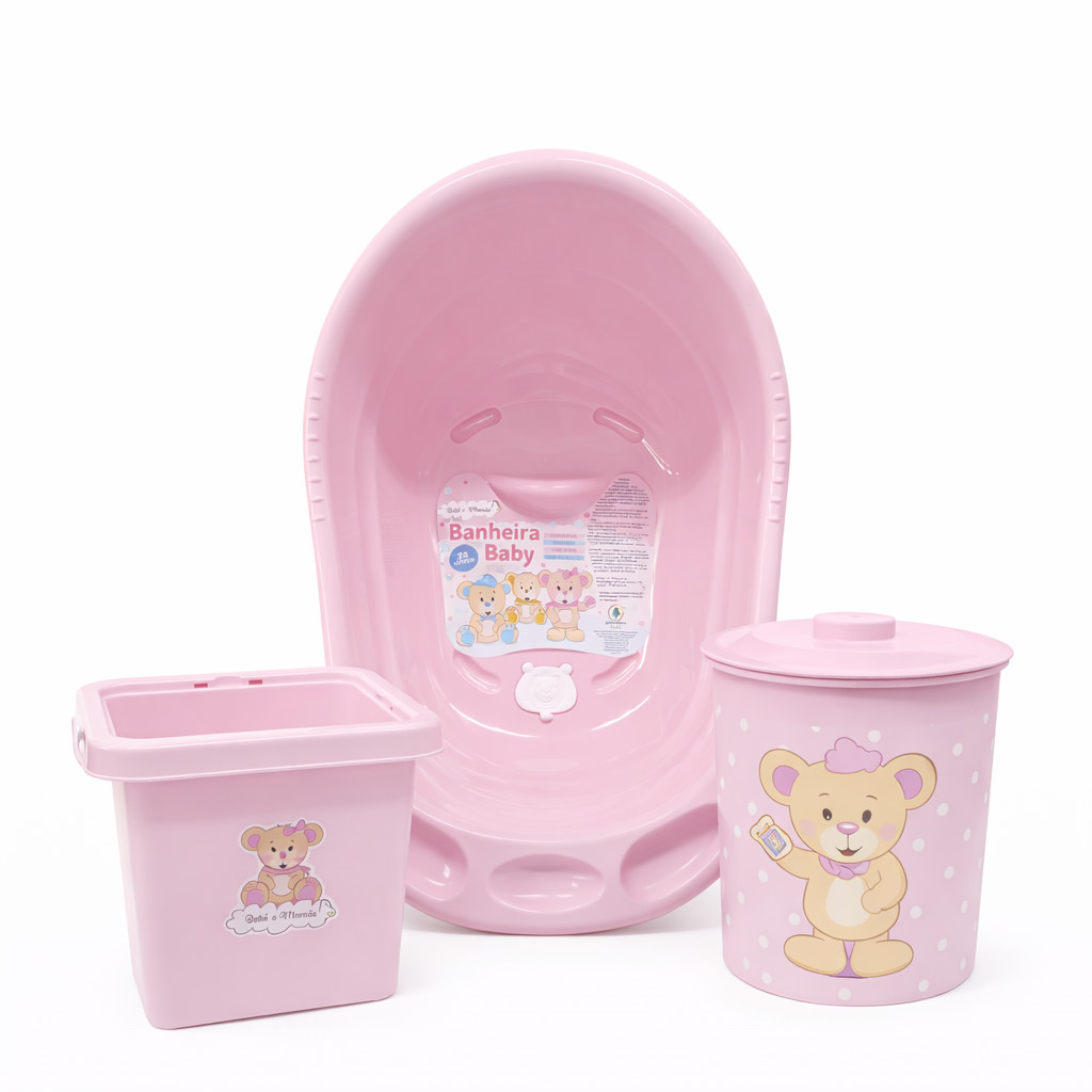 Kit Banheira de Bebê Monte Líbano com Balde e Lixeira 3 Peças em Oferta na Shopee