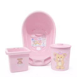 Kit Banheira de Bebê Monte Líbano com Balde e Lixeira 3 Peças