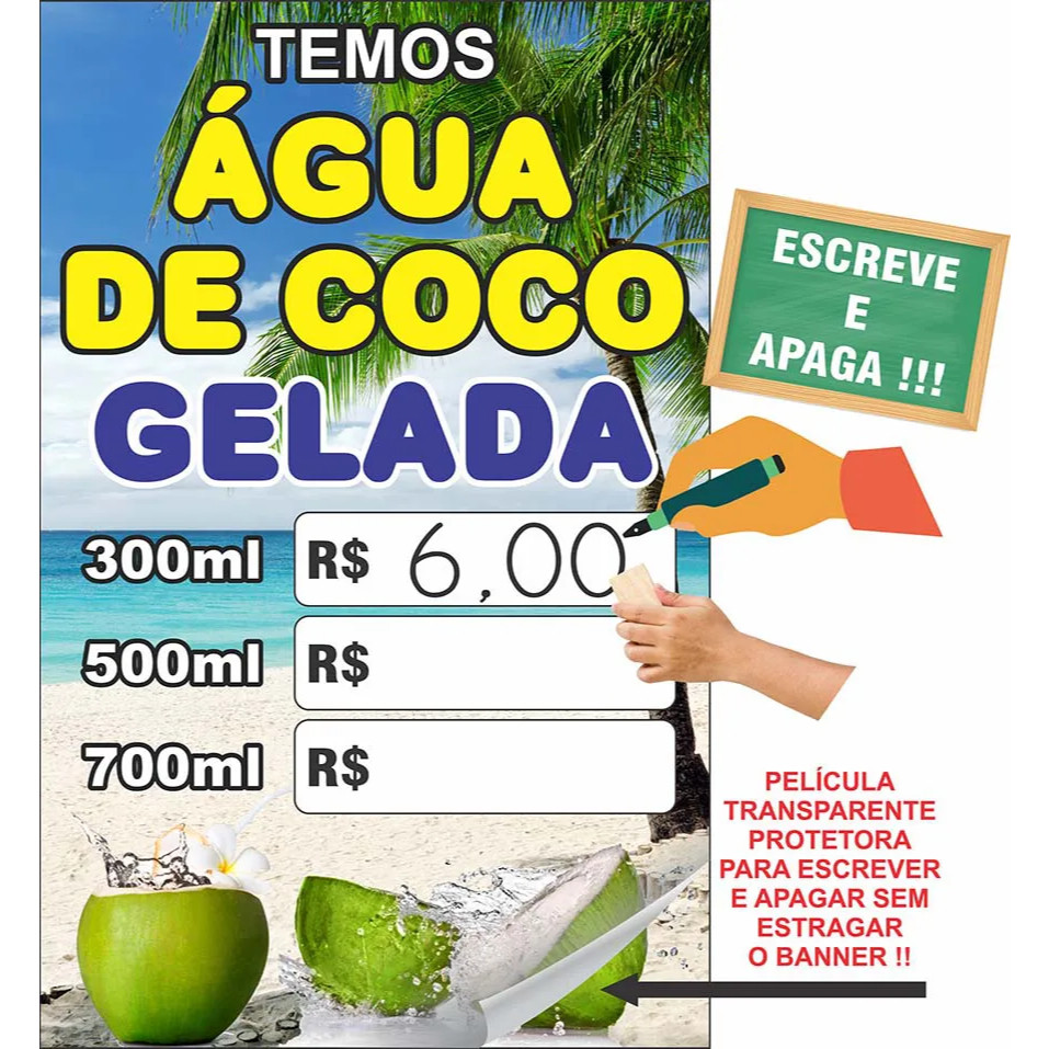 BANNER FAIXA I AGUA DE COCO GELADA PREÇO EDITÁVEL I 40X60