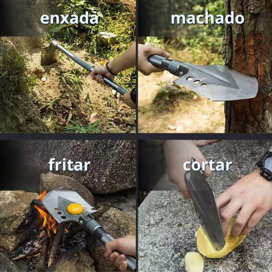 Kit Ferramenta Sobrevivência Pá Tática Dobrável de Aço Resistente Camping Militar Aventura