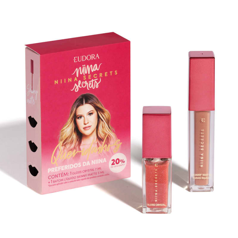 Kit Niina Secrets Queridinhos Batom Liquido Matte + Gloss Crystal Eudora