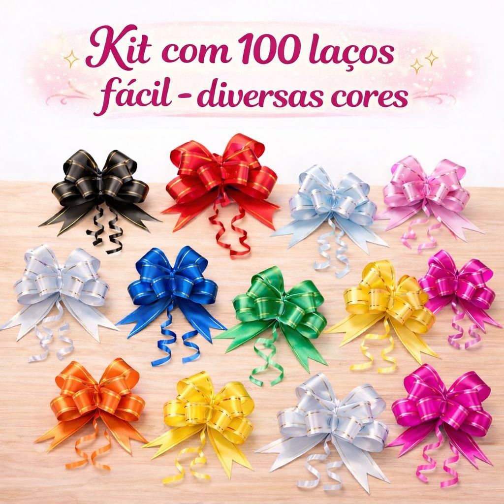 Kit Laço Fácil 100un | Escolha o Tamanho (P - 12cm ou M - 18cm) e a Cor | Embalagens Presentes em Oferta na Shopee