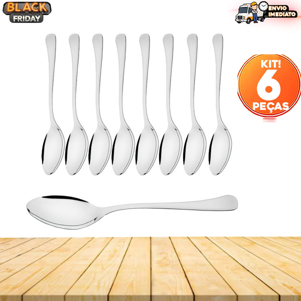 Kit 6 Colher de Chá 100% Inox | Resistente 13CM | Para Café, Chá, Chocolate Quente | Qualidade Premium