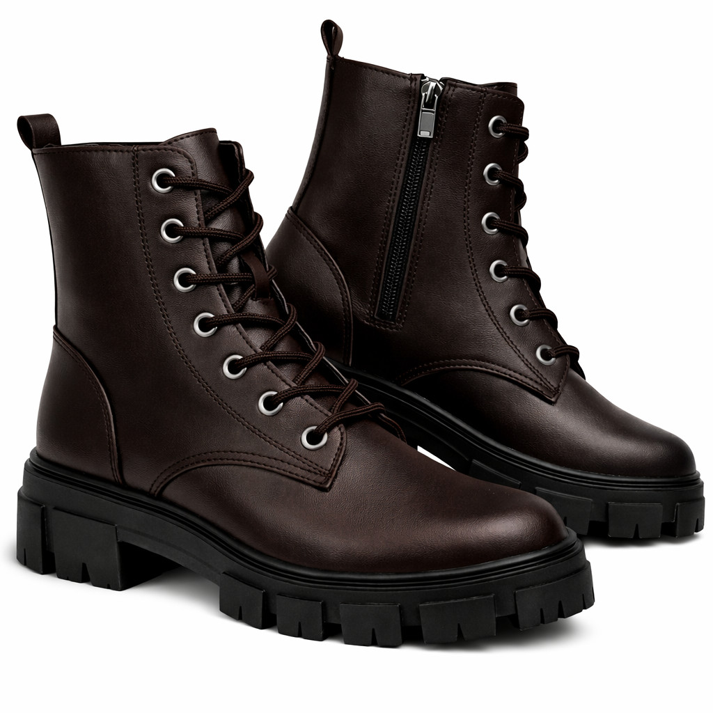 Coturno Feminino Preto Solado Tratorado Moda Inverno