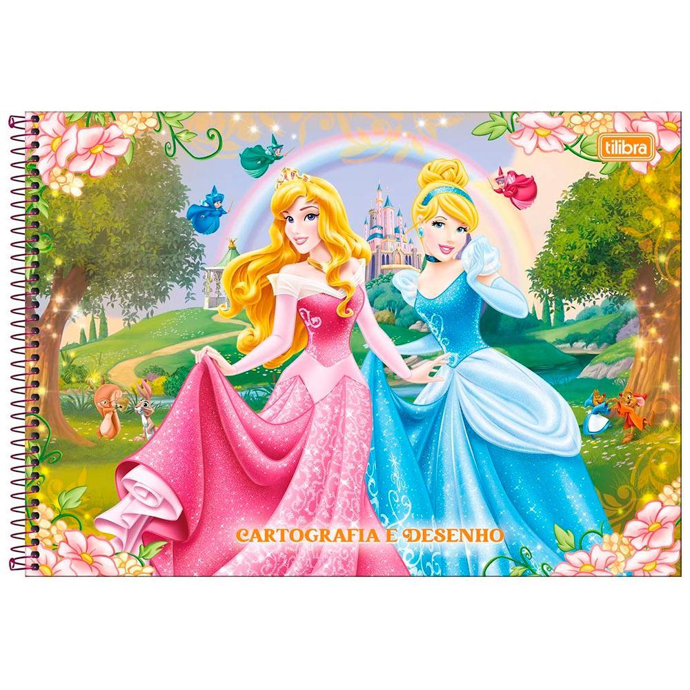Caderno Cartografia e Desenho Grande 27,5x20cm Espiral 80 Folhas Disney Princesas Aurora e Cinderela Tilibra