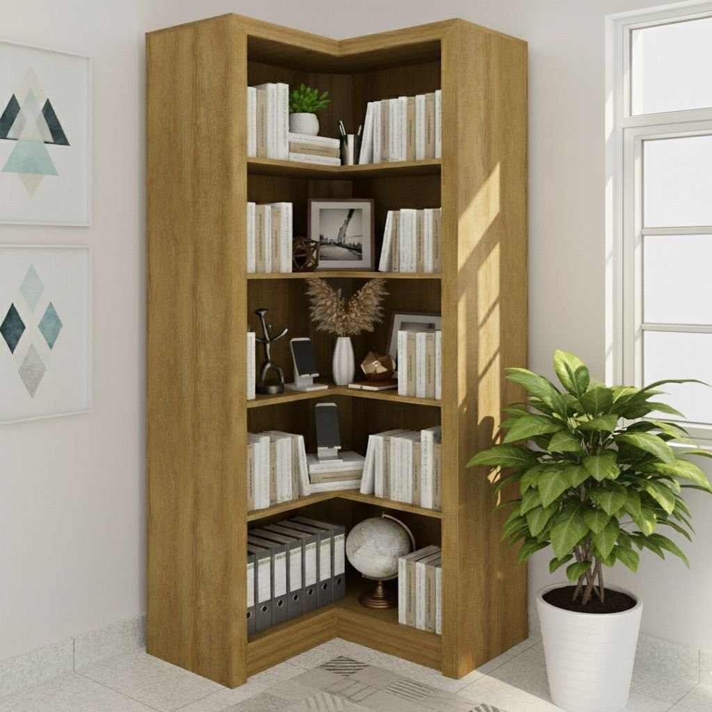 Armário de Canto Aberto com 6 Prateleira ME4132 Amendoa