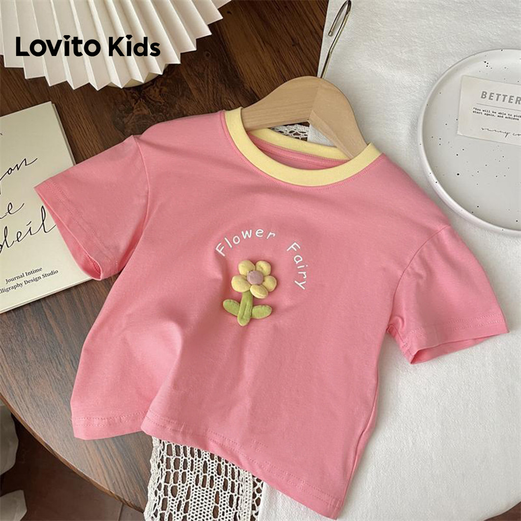 Lovito Kids Camiseta Casual Apliques Primavera/verão Rosa para menina LNL132050 em Oferta na Shopee