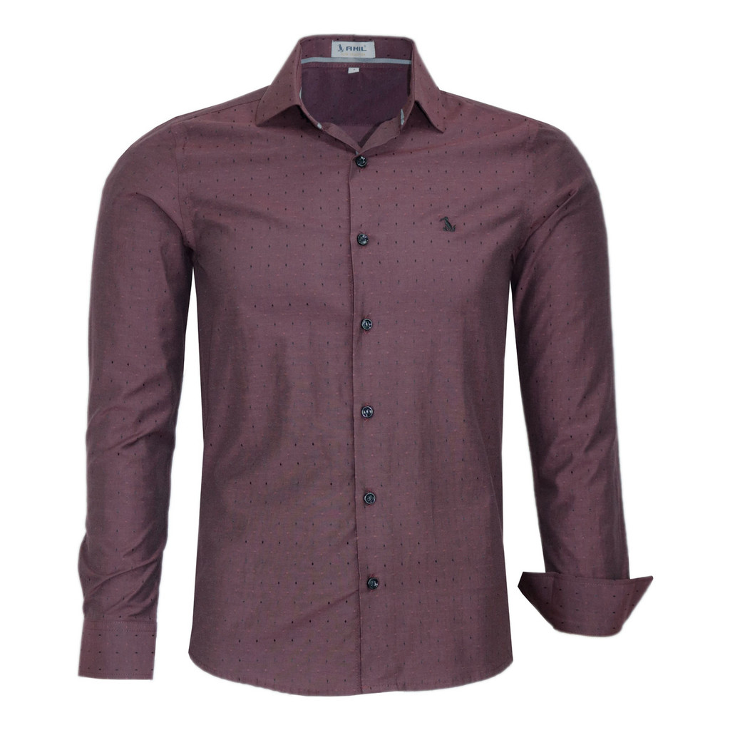Camisa Social Masculina Manga Longa Slim Amil Não Amassa Passa Fácil Tecido Maquinetado Premium Confortável 1828