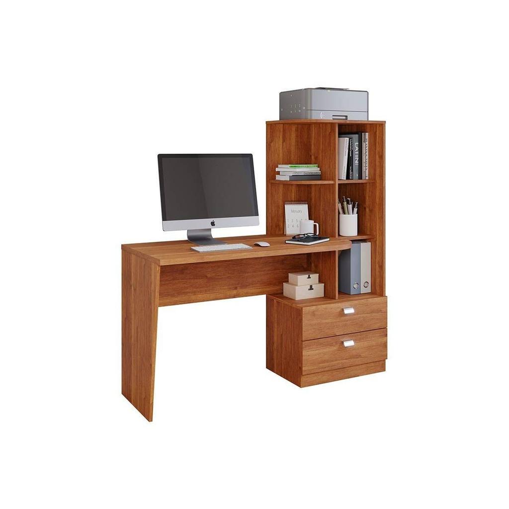 Mesa de Computador Elisa c/ 2 Gavetas e 6 Nichos Cinamomo - Permóbili em Oferta na Shopee