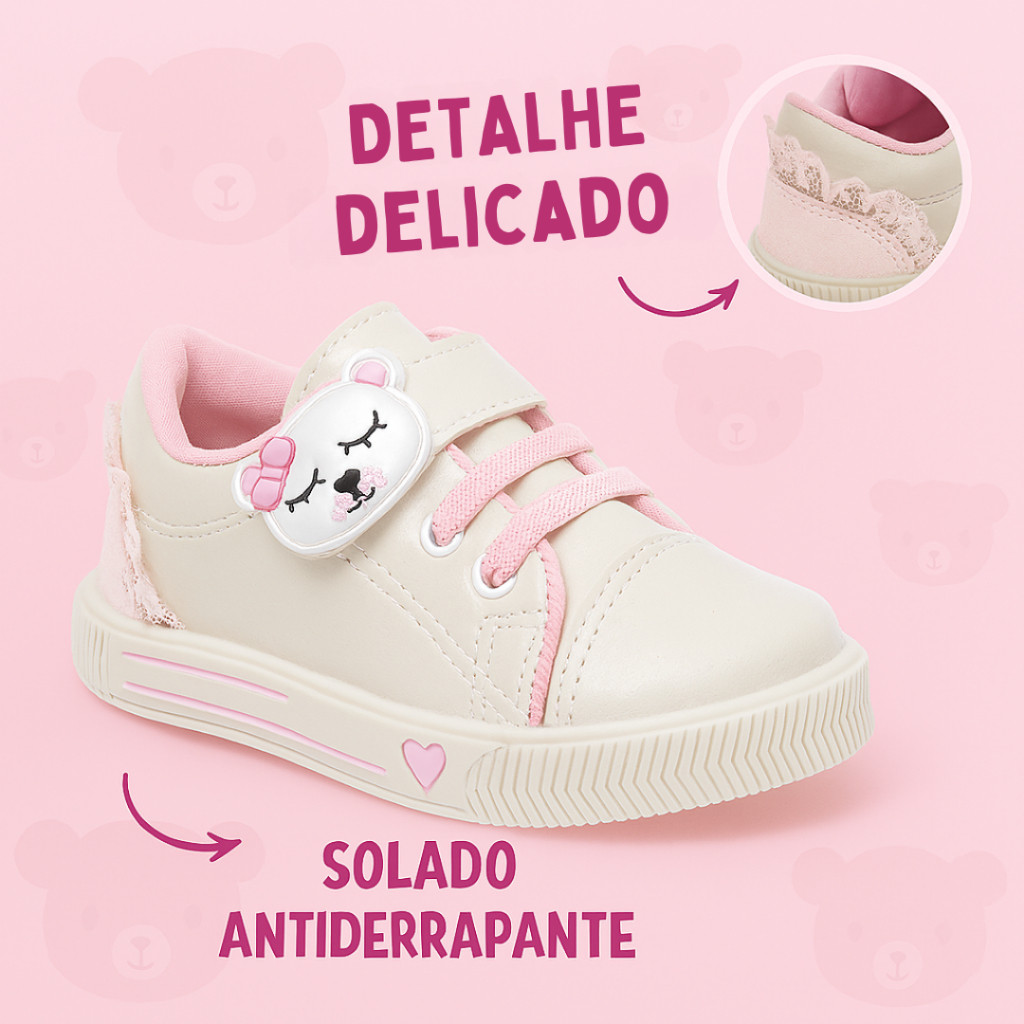 Tenis Infantil Menina Ursinho Antiderrapante para Criança em Oferta na Shopee