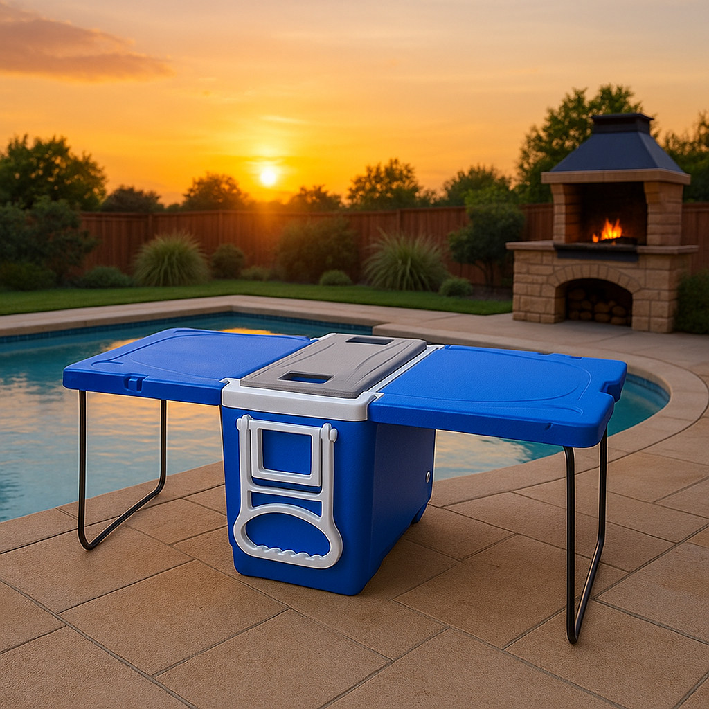 Super Caixa Térmica Cooler 32 Litros Multifuncional 3 Em 1 Com Mesa e Rodinhas