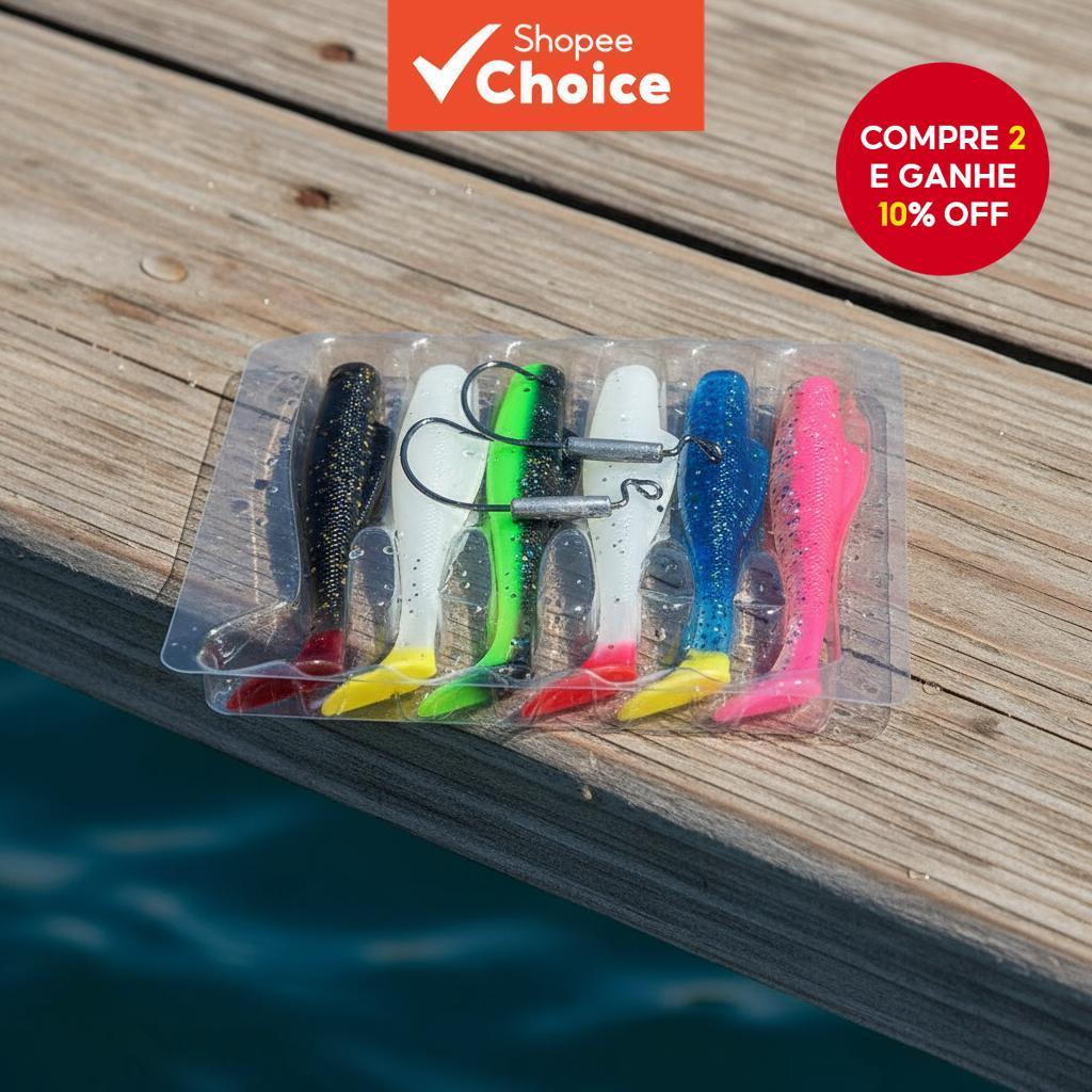 6PCS Iscas de Plástico Macio, 8cm/4.5g Cauda de Paddle com Cauda em T e Anzóis