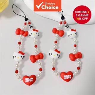 Pingente de Telefone Celular Silicone Gato Contas Pérola Acrílica Anti-Perda Pulseira Chaveiro Fofo para Meninas em Oferta na Shopee