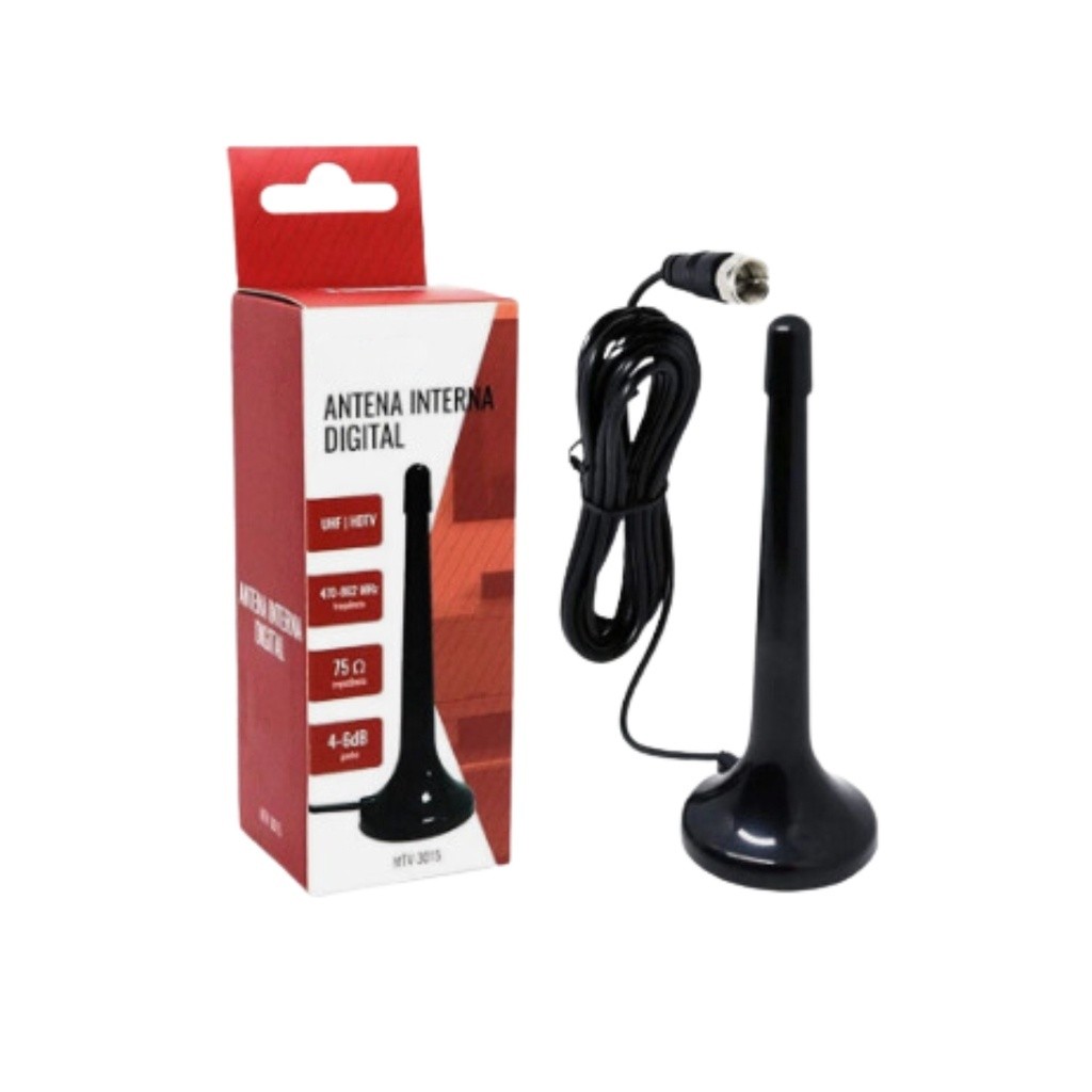 Antena Sinal Digital Interna Amplificada HD Portátil Cabo 5 Metros