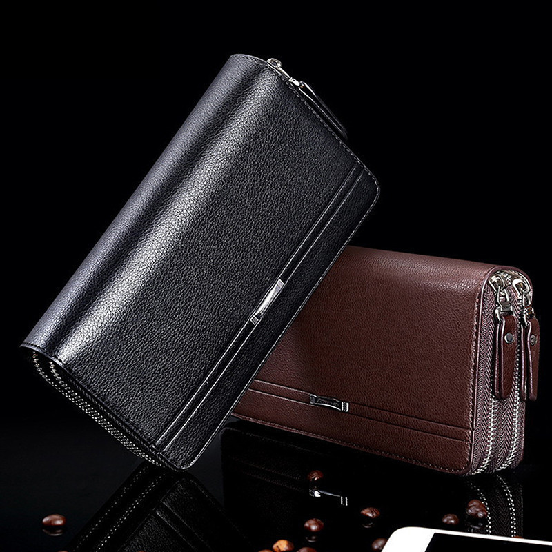 ODS Mala De Mão Masculina Com Múltiplas Ranhuras Carteira Para Homens De Couro Zíper Duplo Comercial De Grande Capacidad