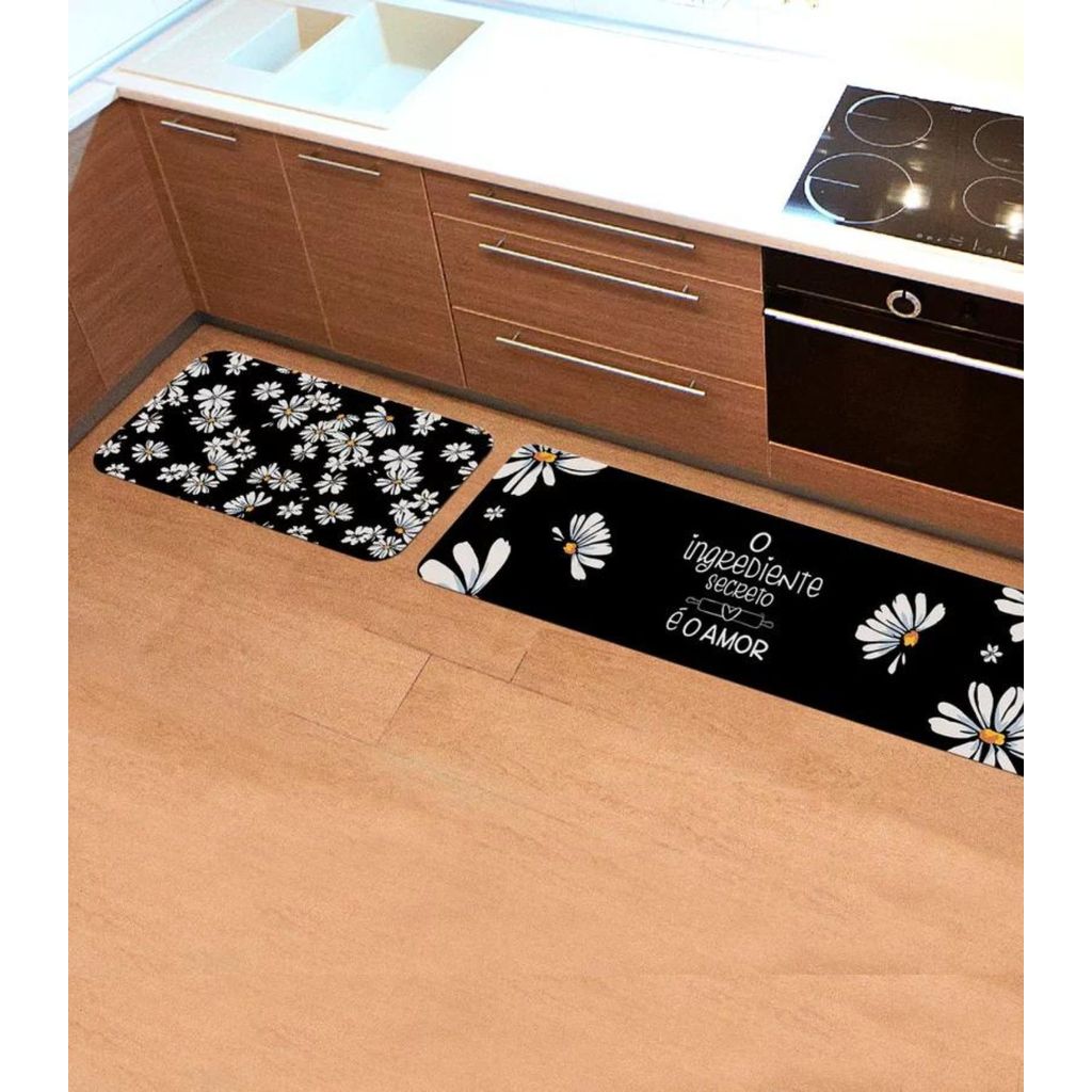 Jogo De Tapetes Para Cozinha Wevans Preto em Oferta na Shopee