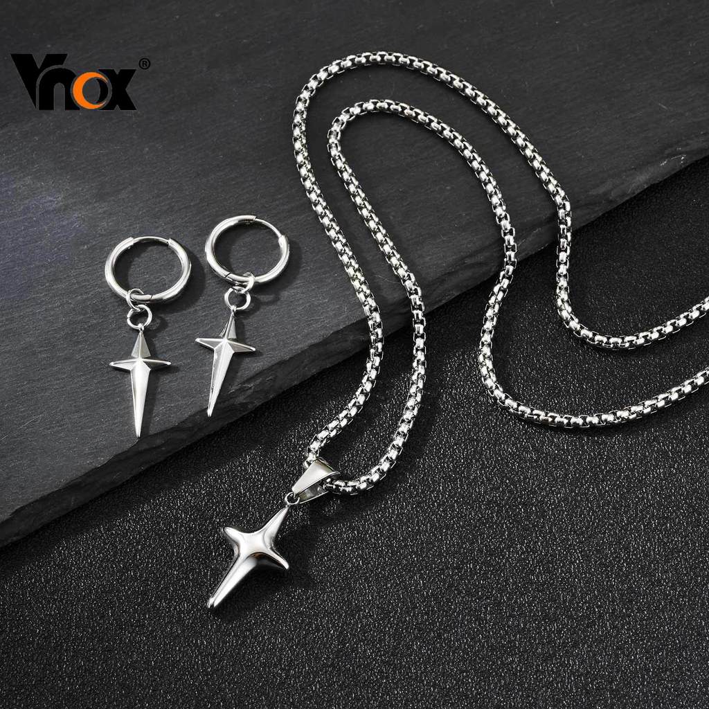 Brinco De Colar Com Pingente De Estrela Vnox Para Mulheres E Homens , Conjunto De Joias De Aço Inoxidável Prateado Prese em Oferta na Shopee